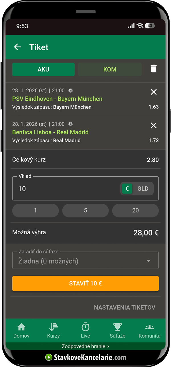 AKU tiket v mobilnej aplikácii Chance