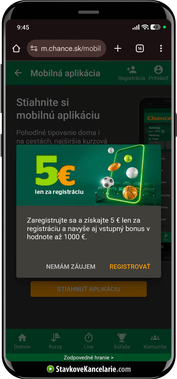 Začiatok registrácie v Chance