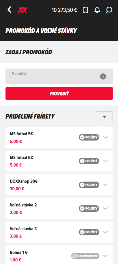 Zadanie klasického promo kódu DOXXbet pre existujúcich hráčov na mobile