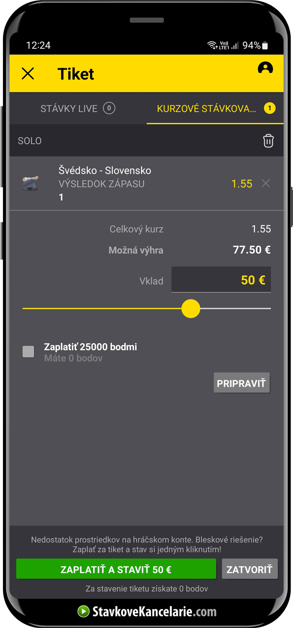 SOLO stávka vo Fortuna aplikácii