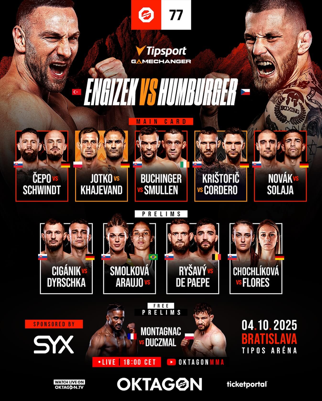 Program zápasov na akcii Oktagon 77