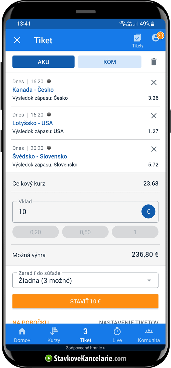 AKO stávka v mobilnej aplikácii Tipsport