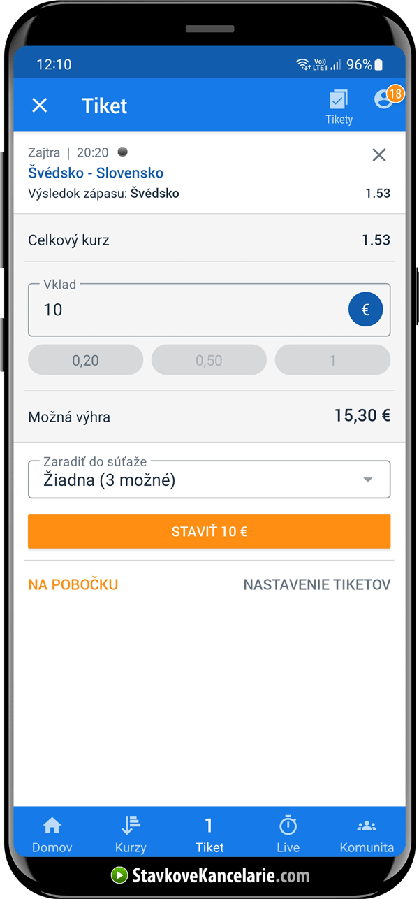 SOLO stávka v mobilnej aplikácii Tipsport