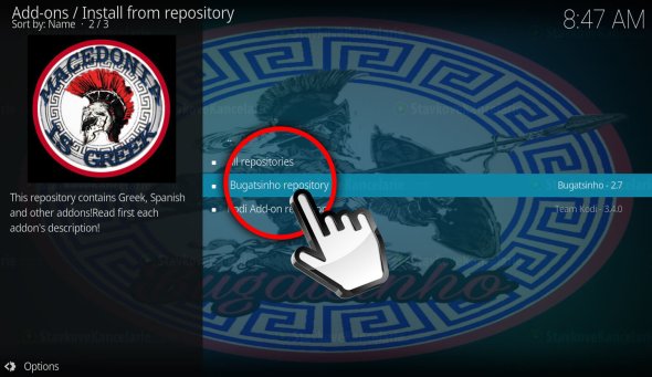 Dostupné KODI repozitáre – vyberte „Bugatsinho repository“