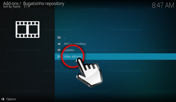 Dostupné addony – vyberte „Video add-ons“