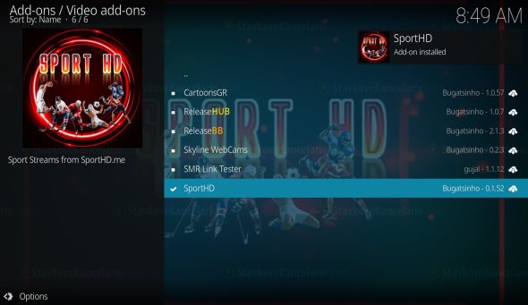 Inštalácia addonu SportHD je kompletná