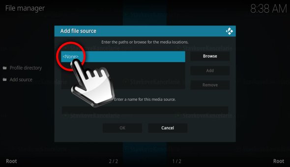 Kliknite na riadok „None“ v pop-up okne KODI 