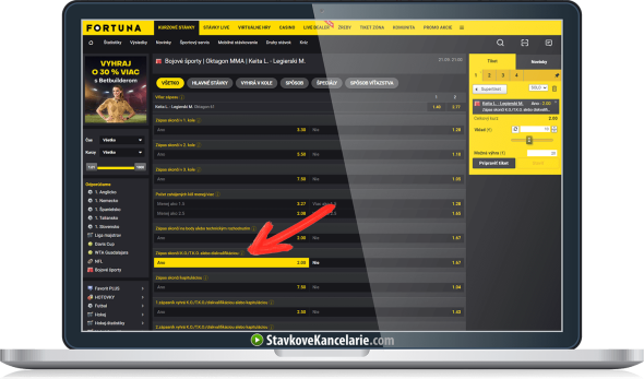 Kde nájsť stávku „Zápas skončí KO/TKO/diskvalifikáciou“